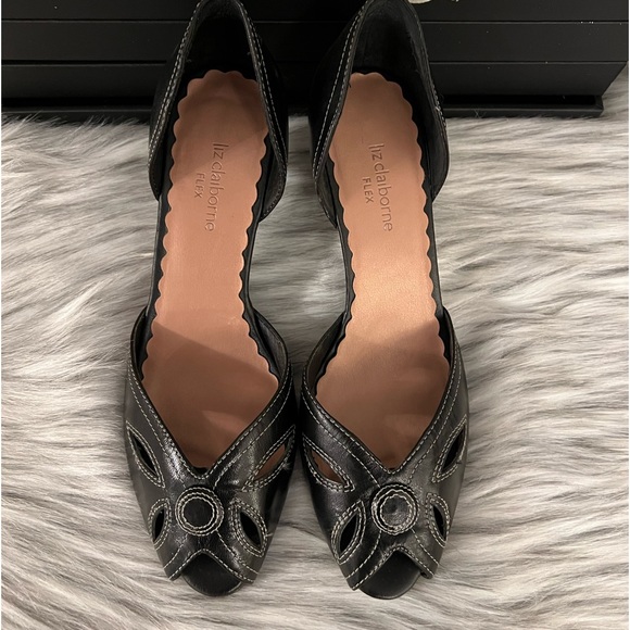 Liz Claiborne Flex ๐ Womens Black Open Toe High Heels - Picture 2 of 10